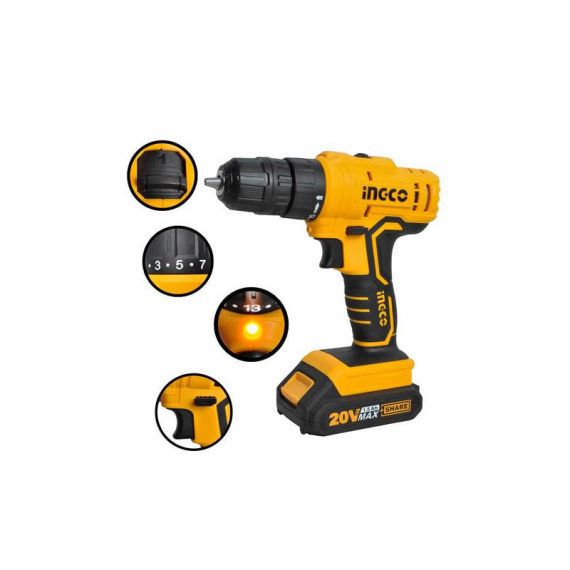 ШУРУПОВЁРТ АККУМУЛЯТОРНЫЙ INGCO LI-ION 20V/1*1.5A  CDLI20011