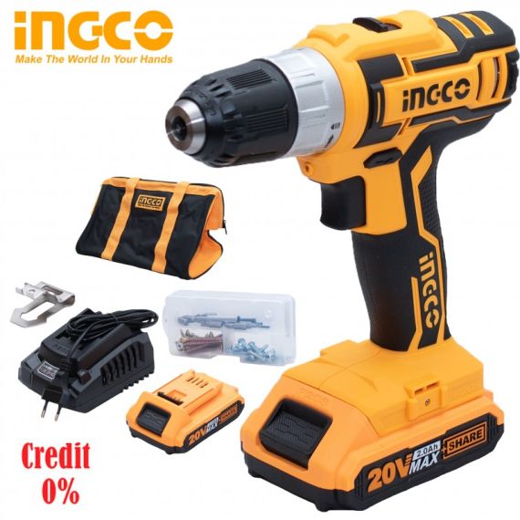 ШУРУПОВЁРТ АККУМУЛЯТОРНЫЙ INGCO  LI-ION 20V/2*2A CDLI2002