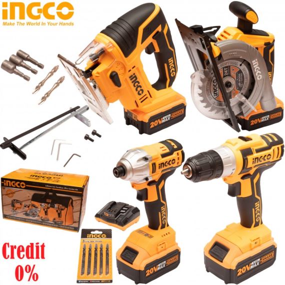 НАБОР INGCO CKLI2010 ШУРУПОВЁРТ + ВИНТОВЕРТ + ЛОБЗИК + ЦИРКУЛЯРНАЯ ПИЛА