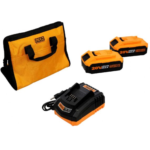 НАБОР АККУМУЛЯТОРНЫЙ ШУРУПОВЕРТ + УГЛОШЛИФОВАЛЬНАЯ МАШИНА С 2 АКБ 20V 4AH INGCO CKLI2009