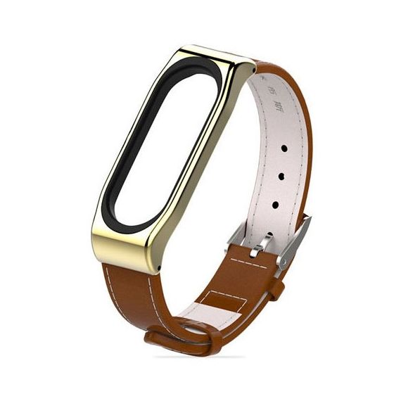 РЕМЕШОК КОЖАНЫЙ ДЛЯ БРАСЛЕТА XIAOMI MI BAND 5/6 BROWN/GOLD