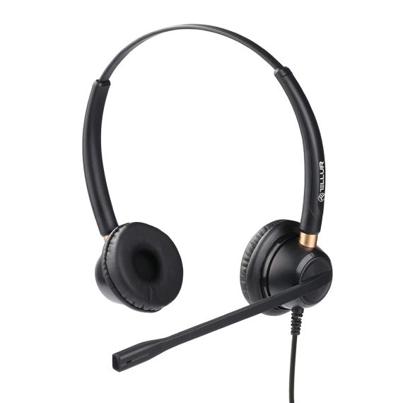 CALL CENTER HEADSET WIRED TELLUR VOICE 520N, QD, BINAURAL, USB, BLACK, TLL411004