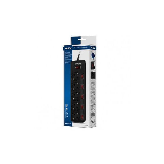 ФИЛЬТР ИМПУЛЬСНЫХ ПОМЕХ SVEN SF-05PL 5 SOCKETS WITH INDIVIDUAL SWITCHES, BLACK, 1.8M (PRIZA CU PROTECTIE - PRELUNGITOR/BASIC SURGE PROTECTION)