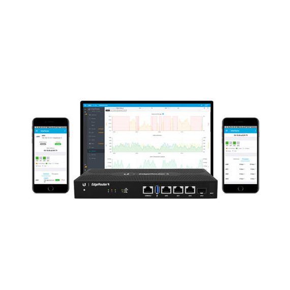 РОУТЕР МАРШРУТИЗАТОР UBIQUITI EDGEROUTER 4 ER-4, CPU 4-CORE 1 GHZ, 1GB, 3XGIGABIT RJ45 ROUTING PORTS, 1XGIGABIT SFP PORT, 3.4 MILLION PACKETS PER SECOND FOR 64-BYTE PACKETS, 4 GBPS FOR PACKETS 128 BYTES OR LARGER IN SIZE, SILENT, FANLESS OPERATION, COMPAC