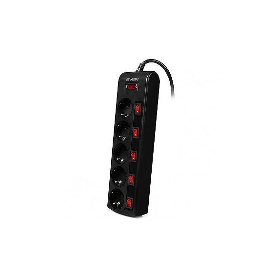 ФИЛЬТР ИМПУЛЬСНЫХ ПОМЕХ SVEN SF-05PL 5 SOCKETS WITH INDIVIDUAL SWITCHES, BLACK, 1.8M (PRIZA CU PROTECTIE - PRELUNGITOR/BASIC SURGE PROTECTION)