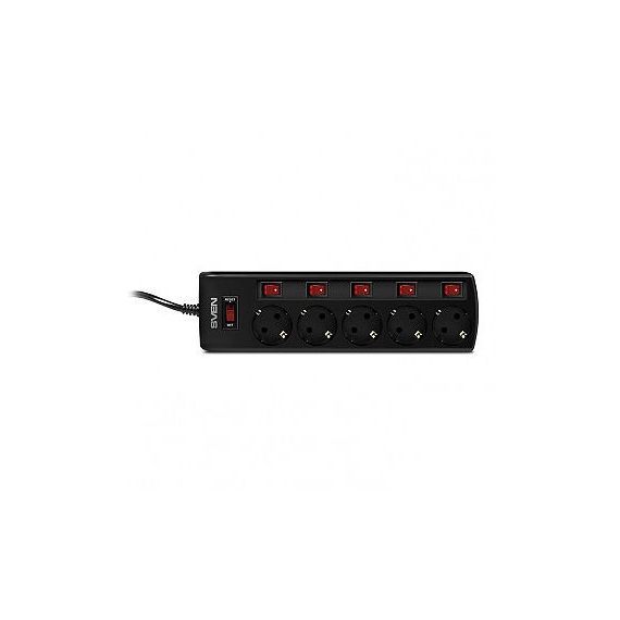 ФИЛЬТР ИМПУЛЬСНЫХ ПОМЕХ SVEN SF-05PL 5 SOCKETS WITH INDIVIDUAL SWITCHES, BLACK, 3M