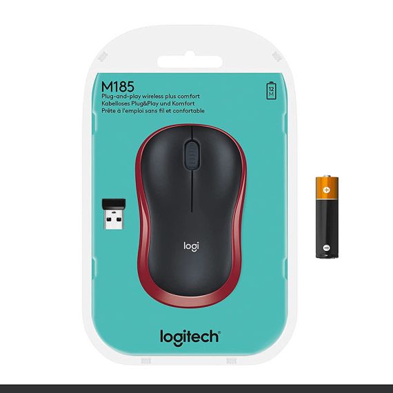 LOGITECH M185 RED WIRELESS MOUSE, USB, 910-002240