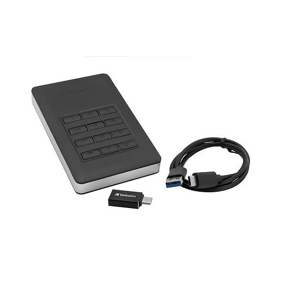 2.5" 1TB EXTERNAL HDD VERBATIM STORE'N'GO SECURE, USB 3.1 WITH USB-C CONNECTION, AES 256-BIT HARDWARE ENCRYPTION, BUILT-IN KEYPAD , 53401,