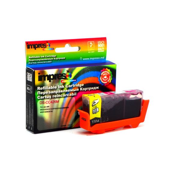 IMPRESO IMP-DS-CC426M MAGENTA REFILLABLE CANON IP4840/4940/ MG5140/5240/ 5340/6140/ 6240/8140/ 8240/MX714/ 884/894/ IX6540, W/CHIP