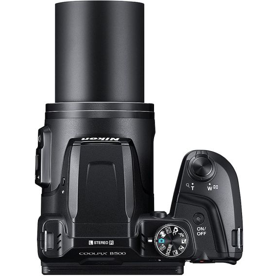 NIKON COOLPIX B500 BLACK, 16.0 MP 1/2.3" BSI CMOS SENSOR, NIKKOR F/3.0-6.5MM ED LENS, 22.5-900MM (35MM EQUIVALENT), 40X OPTICAL ZOOM LENS, 80X DYNAMIC ZOOM, 3" 921K-DOT TILTING LCD, FULL HD 1080P VIDEO RECORDING AT 30 FPS, BLUETOOTH (BLE), WI-FI, VNA951E1