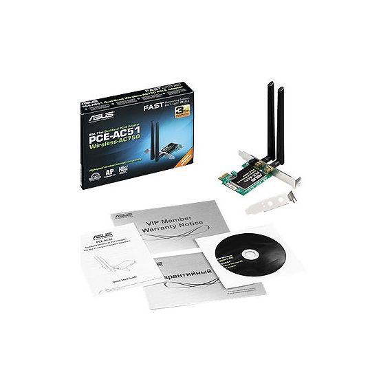 ASUS PCE-AC51 WIRELESS-AC750 DUAL-BAND PCI-E ADAPTER, 2.4GHZ/5GHZ, IEEE 802.11 A/B/G/N/AC, AC PERFORMANCE: 300+433 MBPS (PLACA DE RETEA WIRELESS WIFI/СЕТЕВАЯ КАРТА WIFI БЕСПРОВОДНАЯ)