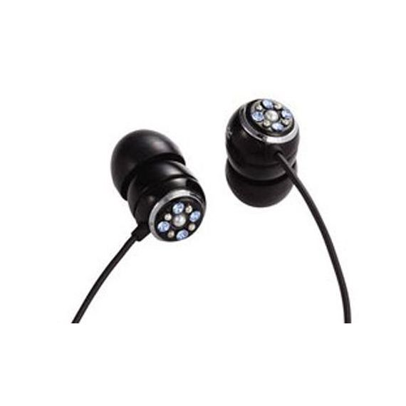E11007 ELECOM ORB "GEM DROPS" JEWEL TYPE STEREO HEADPHONES - (BLACK, AQUAMARINE BLUE), 20 HZ TO 20 KHZ, 32 OHM, 115 DB/1 MW (MINI CASTI/МИНИ НАУШНИКИ)