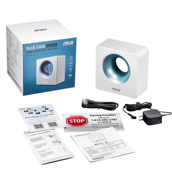 ASUS BLUE CAVE AC2600 DUAL BAND WIFI ROUTER FOR SMART HOME, AIMESH WIFI SYSTEM, 512MB RAM, DUAL-BAND 2.4GHZ/5GHZ, NETWORK SECURITY WITH AIPROTECTION PRO, WAN:1XRJ45 LAN: 4XRJ45 10/100/1000, USB 3.0, BLUE CAVE/UK/13/P_EU_UK/