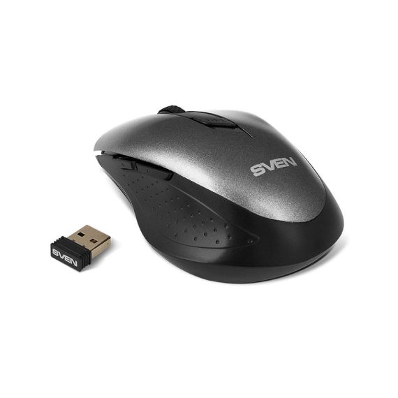 МЫШЬ SVEN RX-425W WIRELESS GRAY, OPTICAL MOUSE, 2.4GHZ, NANO RECEIVER, 800/1200/1600 DPI, DPI RESOLUTION SWITCH, TWO ADDITIONAL NAVIGATION BUTTONS