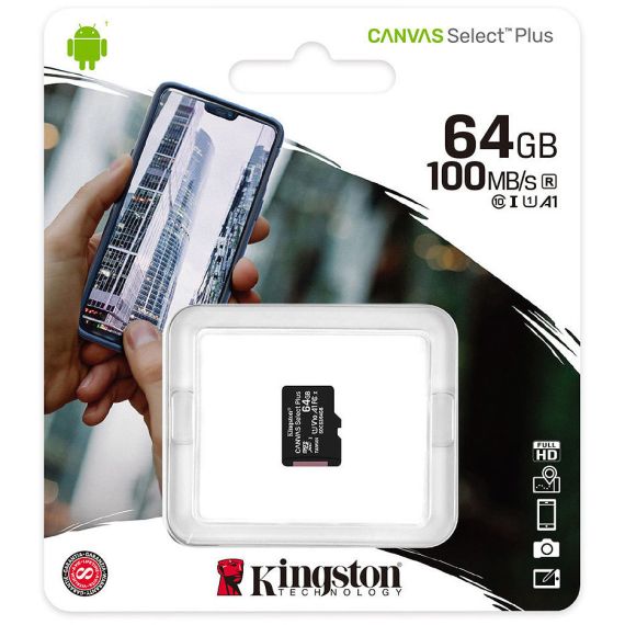 64GB KINGSTON CANVAS SELECT PLUS SDCS2/64GBSP MICROSDHC, 100MB/S,