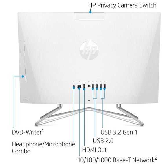КОМПЬЮТЕР МОНОБЛОК 24 HP ALL-IN-ONE 24-DP1015UR SILVER, INTEL CORE I7-1165G7 2.8-4.7GHZ/16GB DDR4/SSD 512GB/INTEL IRIS X GRAPHICS/WEBCAM HD/SPEAKERS 2X2W/WIFI 802.11AC+BT 5/GIGABIT LAN/23.8 FHD