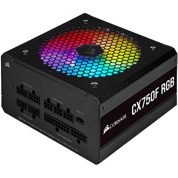 БЛОК ПИТАНИЯ 750W ATX POWER SUPPLY CORSAIR CX SERIES CX750F RGB, 750W, 80 PLUS BRONZE, EPS12V, 120MM RGB RIFLE BEARING FAN, FULLY MODULAR CABLES