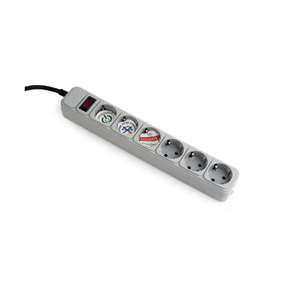ФИЛЬТР ИМПУЛЬСНЫХ ПОМЕХ GEMBIRD SURGE PROTECTOR SPG6-B-6C, 6 SOCKETS, 1.8M, UP TO 250V AC, 16 A, SAFETY CLASS IP20, GREY