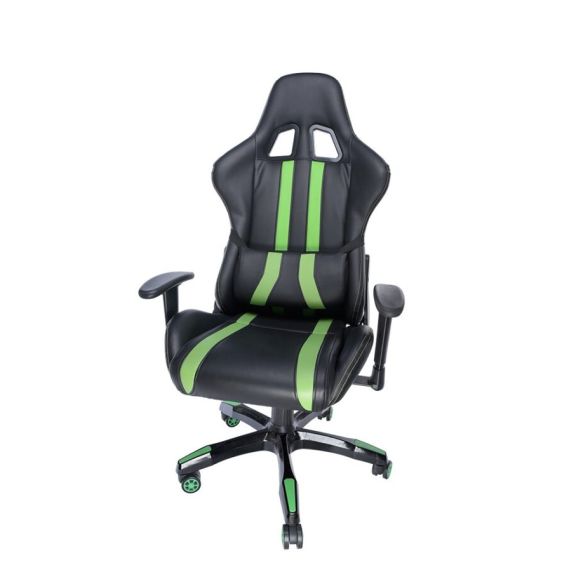 GAMING CHAIR SPACER  SPCH-TRINITY-GRN  BLACK-GREEN, SYNTHETIC PU,120 KG MAX., ADJUSTABLE BACK ANGLE 90°- 135°, ARMRESTS AJUSTABLE, PILLOW-2