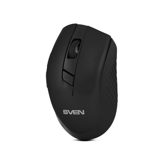 МЫШЬ SVEN RX-425W WIRELESS BLACK, OPTICAL MOUSE, 2.4GHZ, NANO RECEIVER, 800/1200/1600 DPI, DPI RESOLUTION SWITCH, TWO ADDITIONAL NAVIGATION BUTTONS (FORWARD AND BACK), USB, BLACK SV-014483 (MOUSE/МЫШЬ)