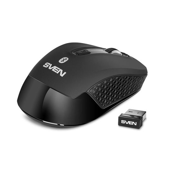 МЫШЬ SVEN RX-575SW BLACK BLUETOOTH + WIRELESS 2.4GHZ, OPTICAL MOUSE, RECHARGEABLE 400MAH, NANO RECEIVER, 800/1200/1600DPI, 3+1(SCROLL WHEEL) SILENT BUTTONS, SWITCHING DPI MODES, RUBBER SCROLL WHEEL, BLACK (MOUSE/МЫШЬ)