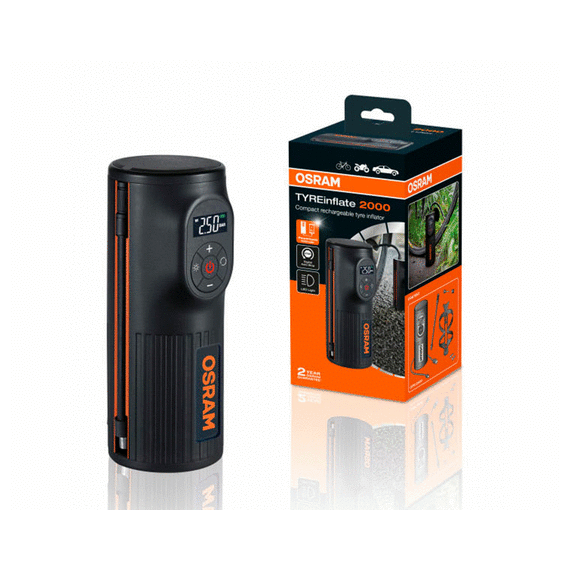 БЕСПРОВОДНОЙ ПЕРЕЗАРЯЖАЕМЫЙ АВТОМОБИЛЬНЫЙ КОМПРЕССОР ДЛЯ НАКАЧКИ ШИН С ФУНКЦИЕЙ POWERBANK OSRAM TYREINFLATE OTIR2000 COMPACT RECH