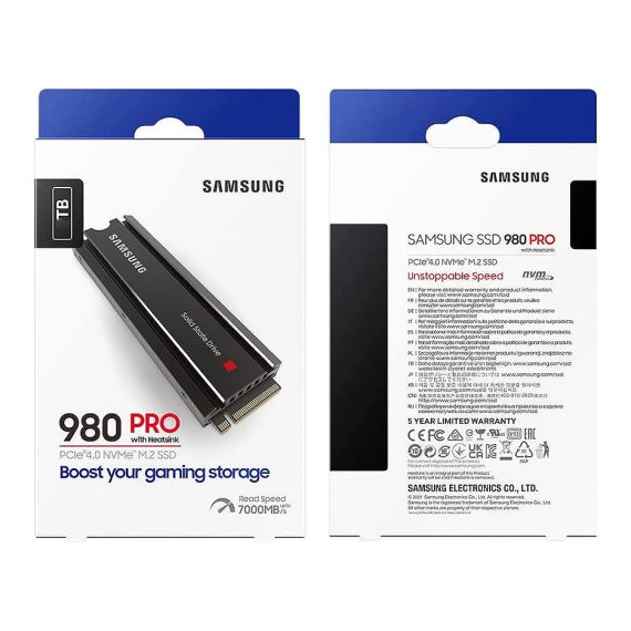 ВНУТРЕНИЙ ВЫСОКОСКОРОСТНОЙ НАКОПИТЕЛЬ 2TB SSD PCIE 4.0 X4 NVME 1.3C M.2 TYPE 2280 SAMSUNG 980 PRO WITH HEATSINK MZ-V8P2T0CW, READ 7000MB/S, WRITE 5100MB/S