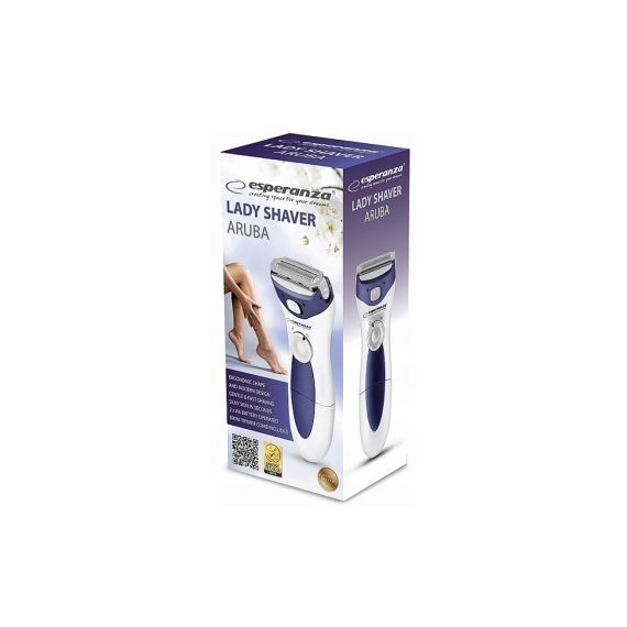 SHAVER ESPERANZA ARUBA EBG003B WHITE-BLUE WOOMAN , ERGONIMIC SHAPE AND MODERN DESIGN, GENTLE & FAST, SHAVING SILKY SKIN IN SECONDS, BIKINI TRYMER COMB