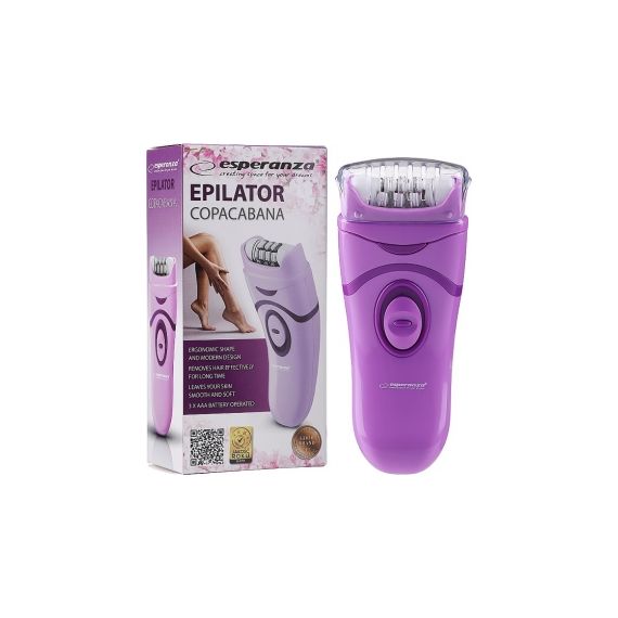 EPILATOR ESPERANZA COPACABANA EBD002V VIOLET, DETACHABLE HEAD - CAN BE WASHED UNDER RUNNING WATER 2 SPEED LEVELS DEPILATION, POWER SUPPLY: BATTERIES 3