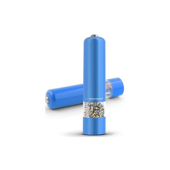 GRINDER ESPERANZA MALABAR EKP001B BLUE,  LED ILLUMINATION DURING USE ADJUSTABLE GRINDING THICKNESS LENGTH: 23CM DIAMETER: 5CM POWER: 4* AA BATTERIES (