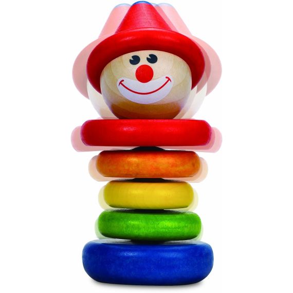 HAPE E0010A  ДЕРЕВЯННАЯ ИГРУШКА-ПИРАМИДКА КЛОУН «FUNNY CLOWN» ДИСПЛЕЙ 6 ШТ