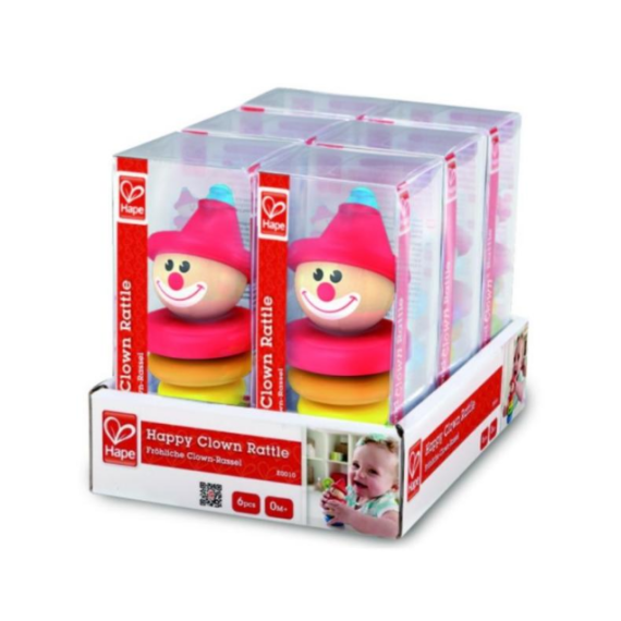 HAPE E0010A  ДЕРЕВЯННАЯ ИГРУШКА-ПИРАМИДКА КЛОУН «FUNNY CLOWN» ДИСПЛЕЙ 6 ШТ