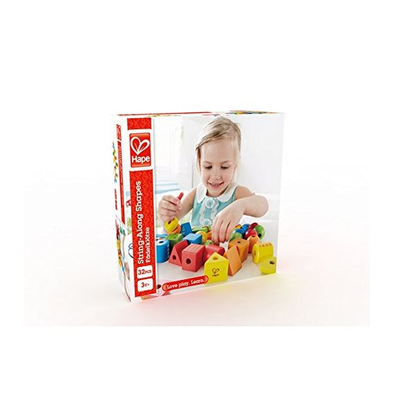 HAPE E1019A ДЕРЕВЯННЫЙ НАБОР: ШНУРОВКА РАДУЖНЫЕ ГЕОМЕТРИЧЕСКИЕ ФОРМЫ