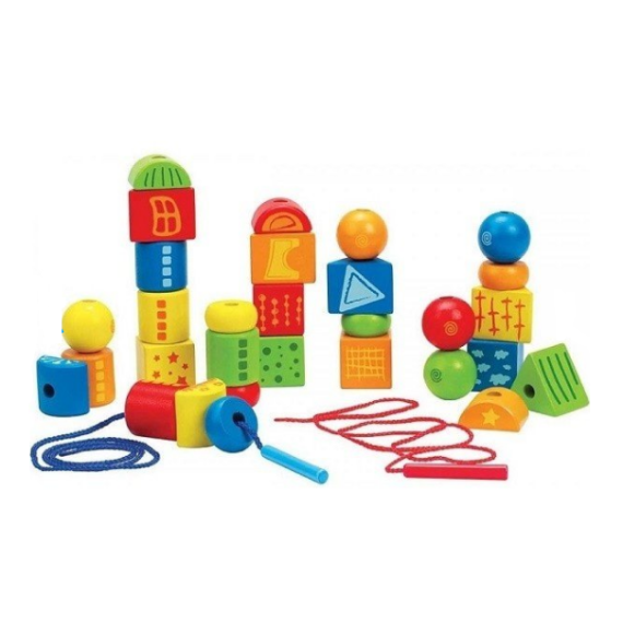 HAPE E1019A ДЕРЕВЯННЫЙ НАБОР: ШНУРОВКА РАДУЖНЫЕ ГЕОМЕТРИЧЕСКИЕ ФОРМЫ