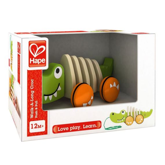 HAPE E0348A ДЕРЕВЯННАЯ ИГРУШКА КАТАЛКА "КРОКОДИЛ" WALK-A-LONG CROCODILE/FSC