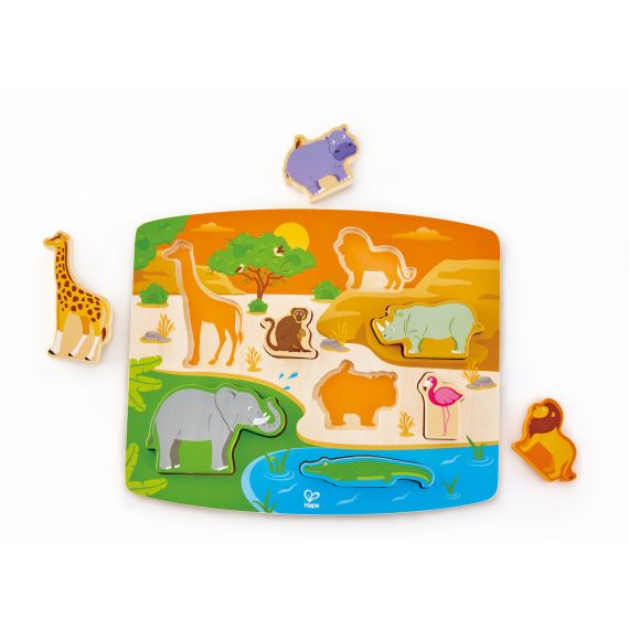 HAPE E1455A ДЕРЕВЯННАЯ ИГРУШКА - ПАЗЛ ВКЛАДЫШ "ДИКИЕ ЖИВОТНЫЕ"