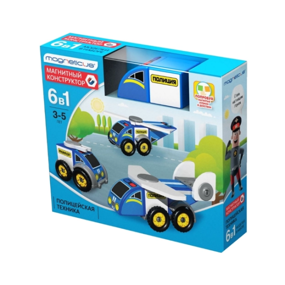 MAGNETICUS BLO-002-02 РАЗВИВАЮЩИЙ НАБОР / КОНСТРУКТОР МАГНИТНЫЙ  6 В 1 «ПОЛИЦЕЙСКАЯ ТЕХНИКА»
