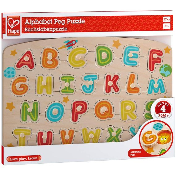 HAPE E1505B ПАЗЛЫ С ИЗОБРАЖЕНИЕМ АЛФАВИТА “ALPHABET PEG PUZZLE”