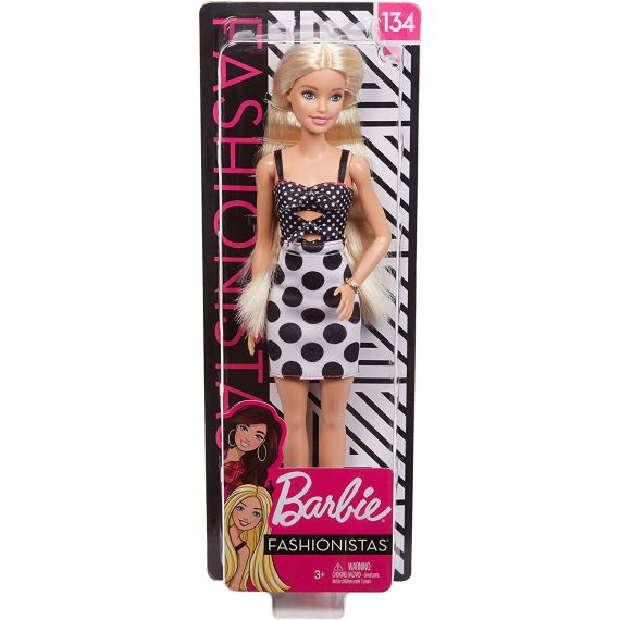 MATTEL BARBIE FASHIONISTAS GHW50 КУКЛА ,,МОДНИЦА В ЧЕРНО-БЕЛОМ ПЛАТЬЕ''