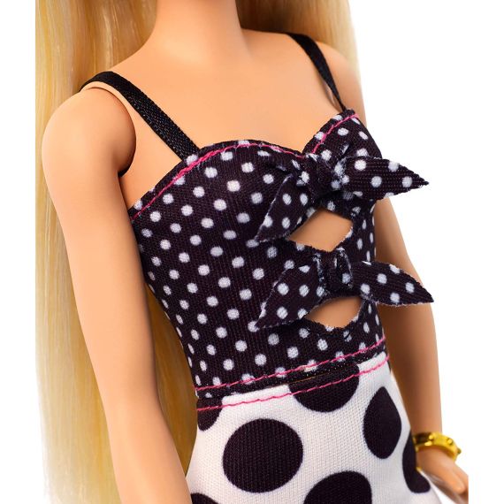 MATTEL BARBIE FASHIONISTAS GHW50 КУКЛА ,,МОДНИЦА В ЧЕРНО-БЕЛОМ ПЛАТЬЕ''