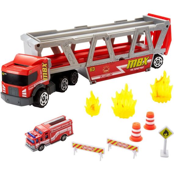 MATTEL MATCHBOX GWM23 ПОЖАРНЫЙ ГРУЗОВИК-ТРАНСПОРТЕР ДОРОЖНОЕ ПРИКЛЮЧЕНИЕ