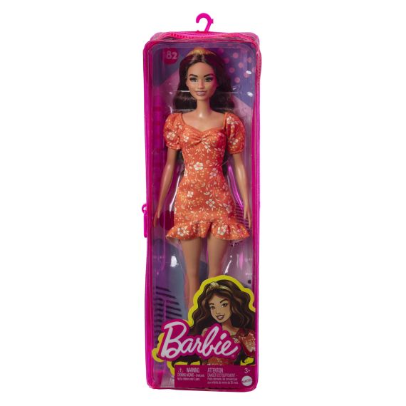 BARBIE HBV16 КУКЛА МОДНИЦА В ОРАНЖЕВОМ ЦВЕТОЧНОМ ПЛАТЬЕ, 29 СМ