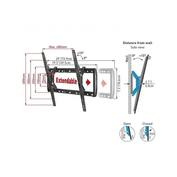 НАКЛОННОЕ НАСТЕННОЕ КРЕПЛЕНИЕ BARKAN BM410T, ЧЁРНЫЙ