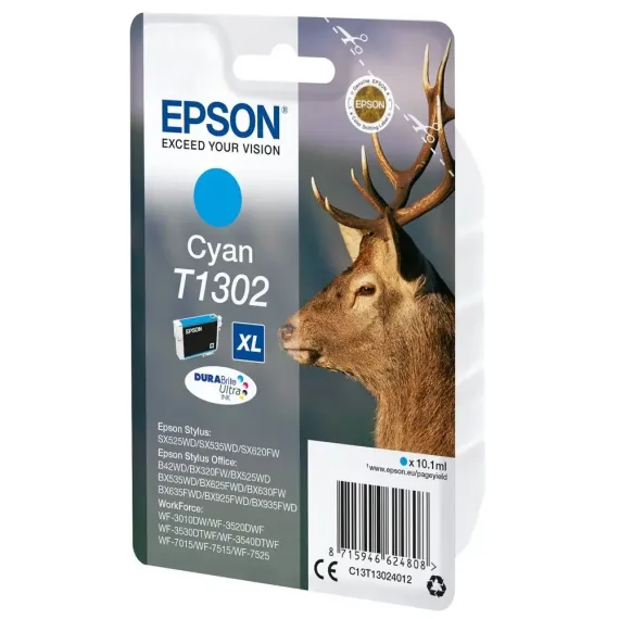 КАРТРИДЖ ЧЕРНИЛЬНЫЙ EPSON C13T13024012, 10МЛ, ГОЛУБОЙ