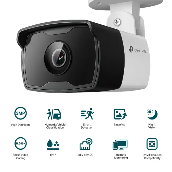 TP-LINK "VIGI C330I", 4MM, 3MP, OUTDOOR IR BULLET NETWORK CAMERA, POE