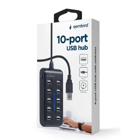 USB-КОНЦЕНТРАТОР GEMBIRD UHB-U2P10P-01, ЧЁРНЫЙ