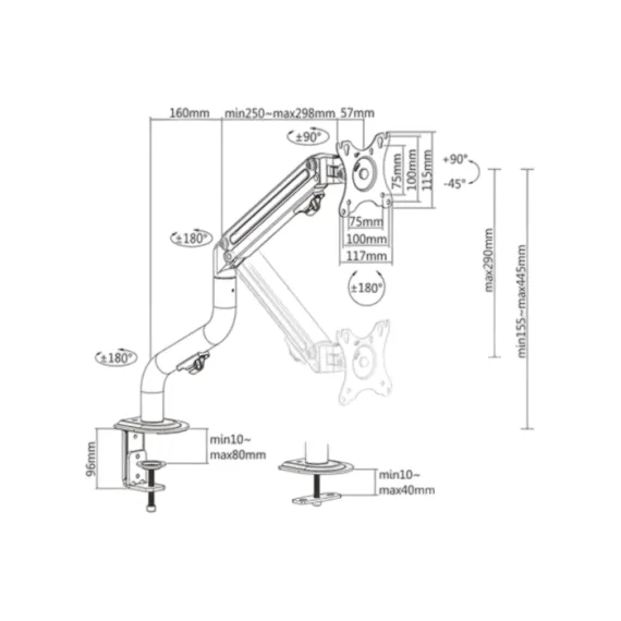 SUPORT BIROU PENTRU MONITOARE GEMBIRD MA-DA1-02, NEGRU