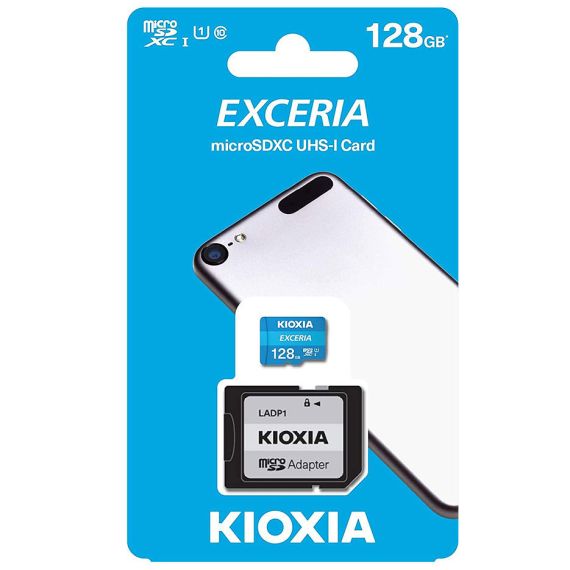 КАРТА ПАМЯТИ 128GB KIOXIA EXCERIA LMEX1L128GG2 MICROSDHC (TOSHIBA), 100MB/S, (CLASS 10 UHS-I) + ADAPTER MICROSD->SD