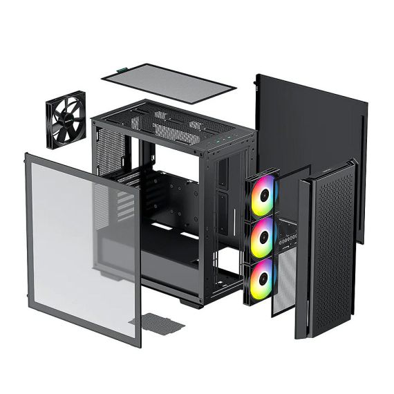 КОРПУС CASE MIDDLETOWER DEEPCOOL CG560 ATX BLACK, NO PSU, SIDE PANEL TEMPERED GLASS,  2XUSB3.0, AUDIO X 1/MIC X 1, PRE-INSTALLED LED FANS: FRONT 3X120MM, REAR 1X140MM (CARCASA/КОРПУС)