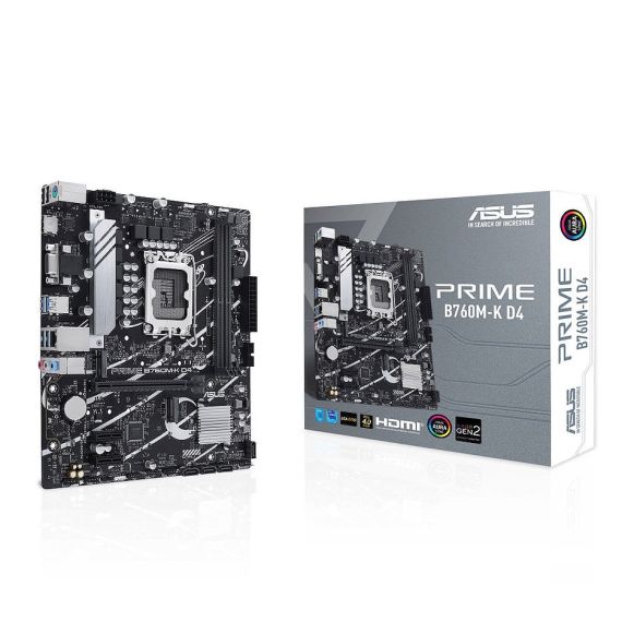 МАТЕРИНСКАЯ ПЛАТА ASUS PRIME B760M-K D4 INTEL B760, LGA1700, DUAL DDR4 5333MHZ, PCIE 4.0 X16, D-SUB/HDMI, USB3.2, SATA RAID, 2 X M.2 SLOTS PCIE 4.0 X4, SB 8-CH., GIGABITLAN, LED LIGHTING